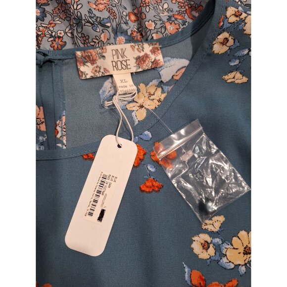 NEW Pink Rose Floral Patterned 3/4 Sleeve Blouse-Sz. XL - Picture 6 of 7